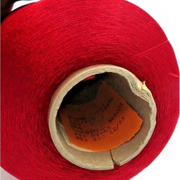 Burke Mills VTG 80s Brt Poly Cardinal Red Embroidery Thread Cone  135/2 645Grs - Picture 2 of 3